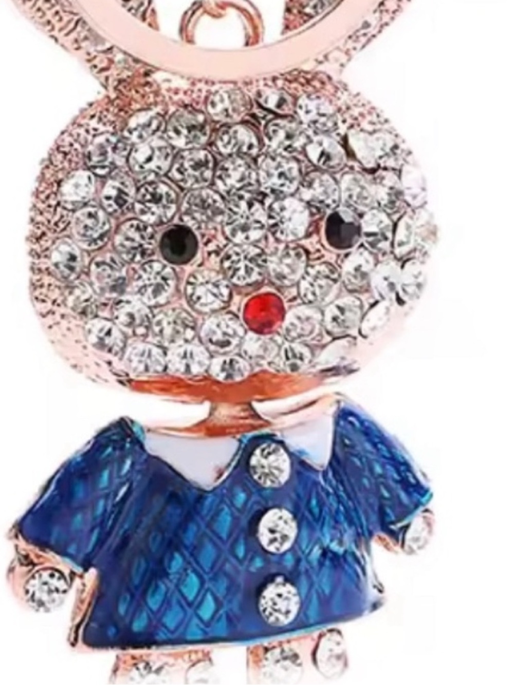 Crystal Bunny Keychain Charm in Blue and Rose Gold